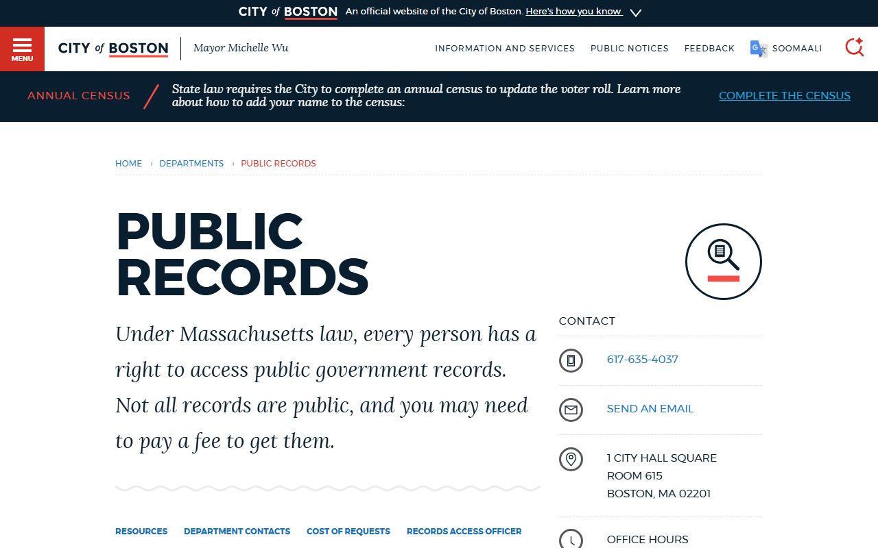 Boston public records portal for Boston inmate population records