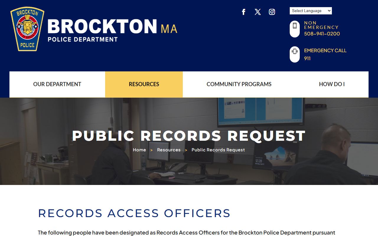 Brockton Police records request form for Brockton inmate population data