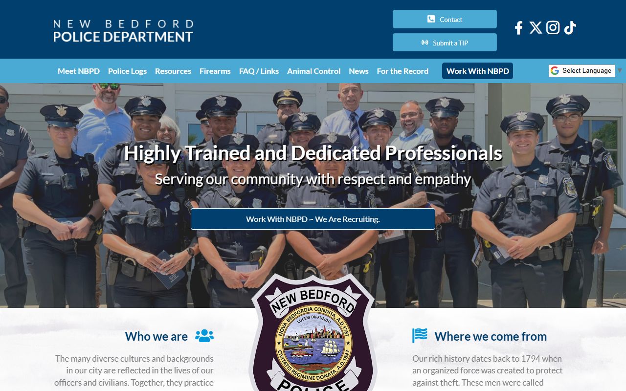 New Bedford Police Department website for New Bedford inmate population information