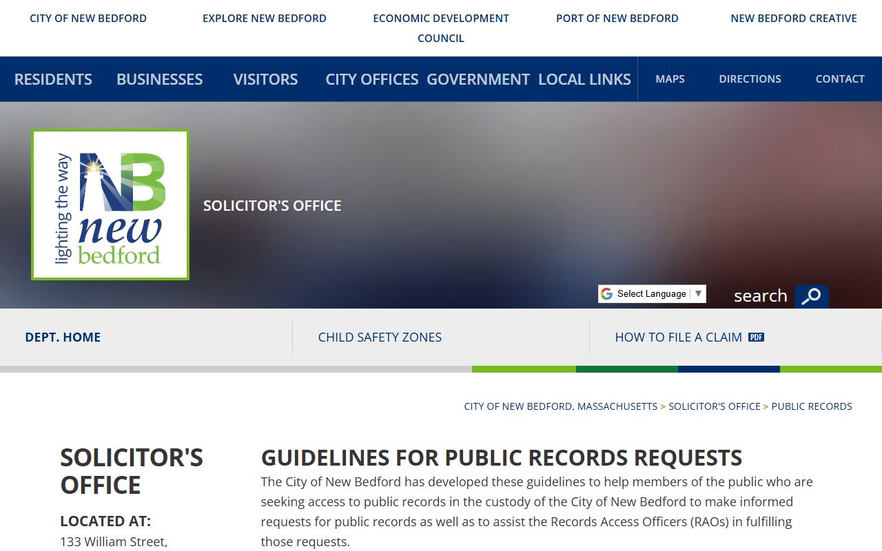 New Bedford public records guidelines for New Bedford inmate population data