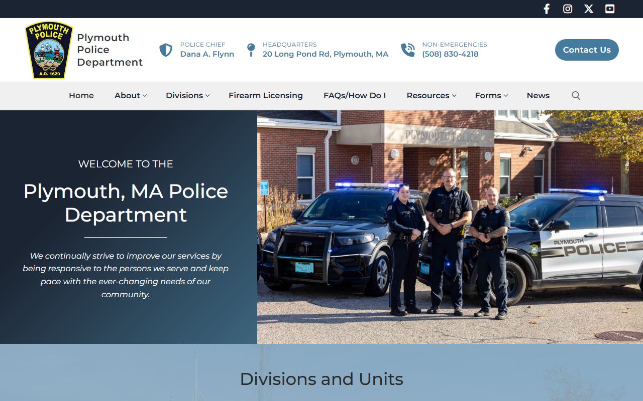 Plymouth Police website for Plymouth inmate population records