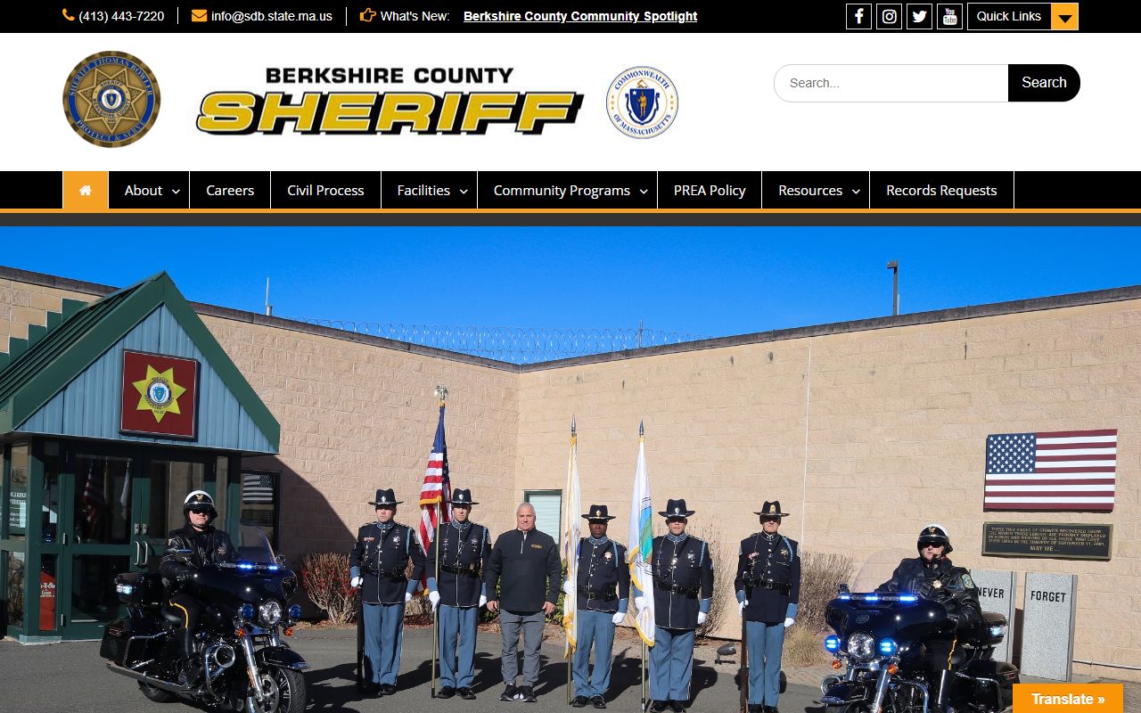 Berkshire County Sheriff website for Berkshire County inmate population lookup