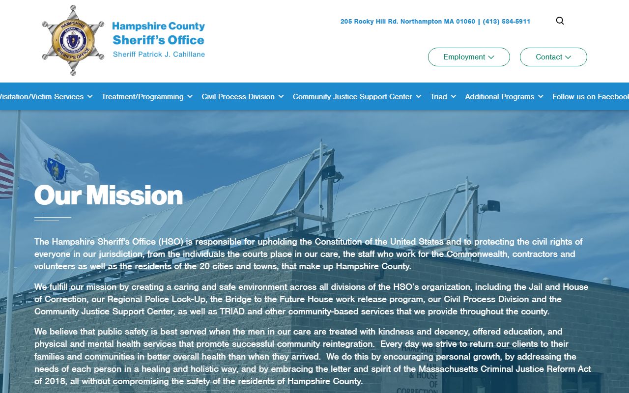 Hampshire County Sheriff website for Hampshire County inmate population search