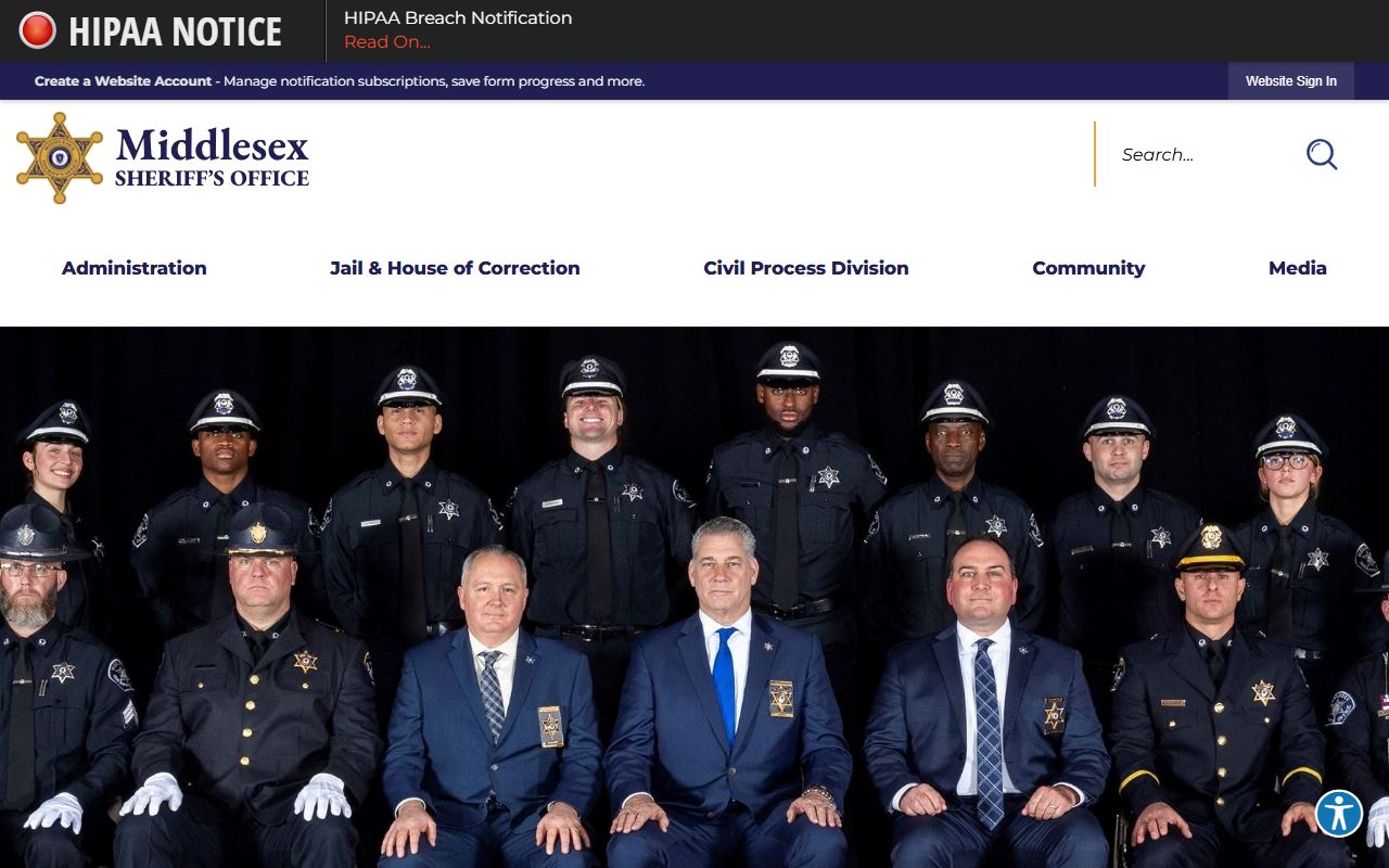 Middlesex County Sheriff's Office official website for inmate population information