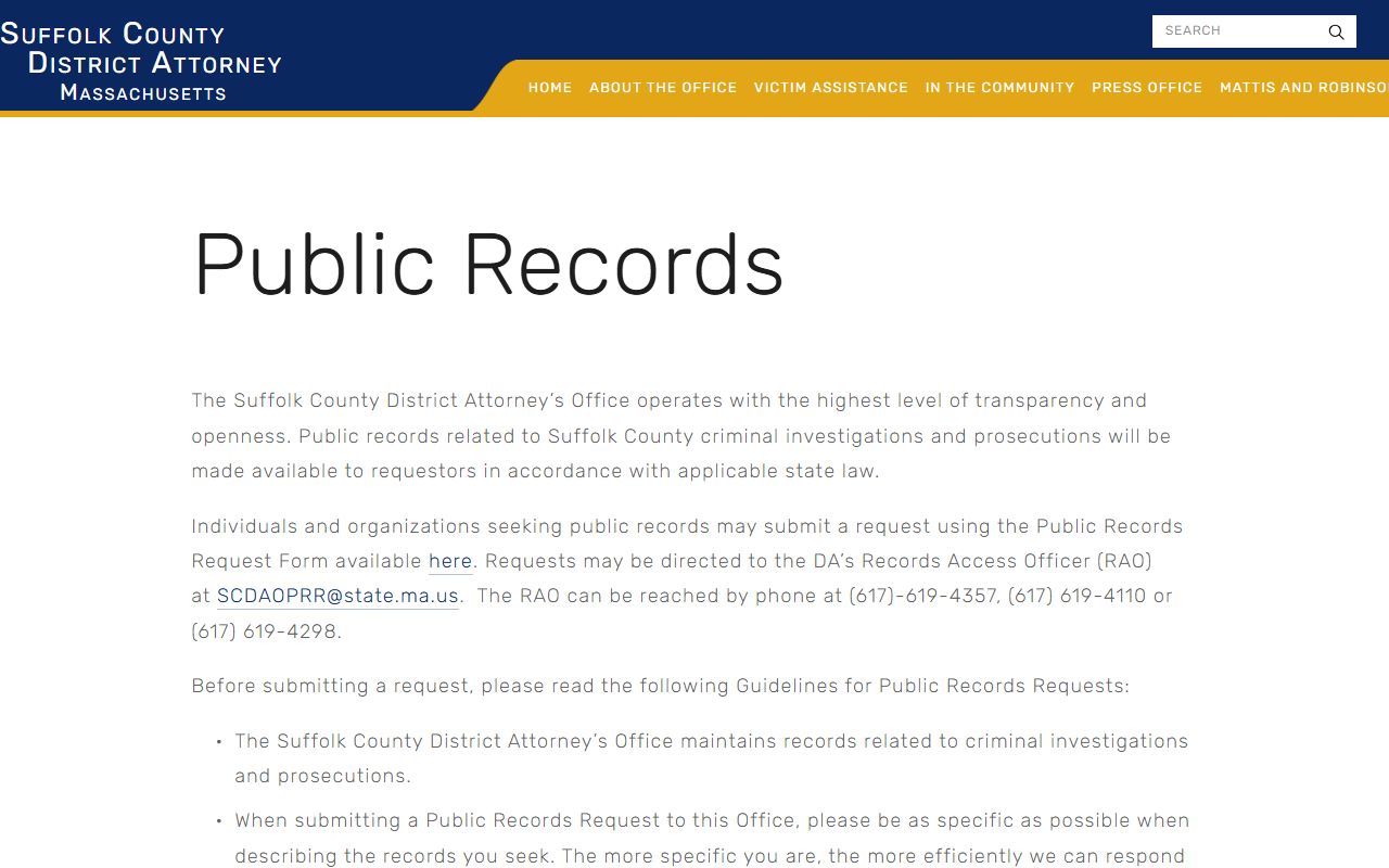 Suffolk County DA public records page for Suffolk County inmate population