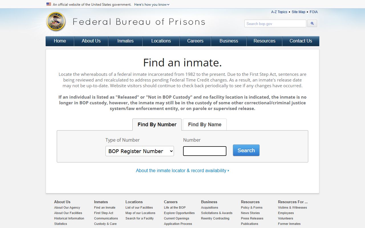 Federal BOP inmate locator for Massachusetts inmate population search